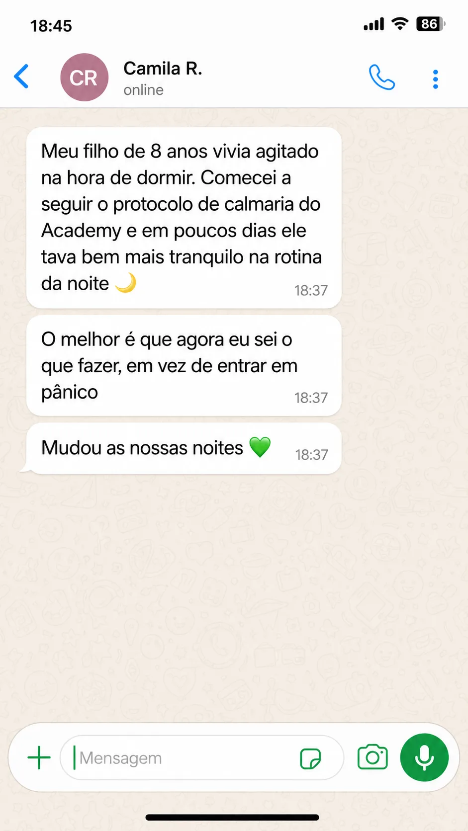 Depoimento de Camila R. no WhatsApp