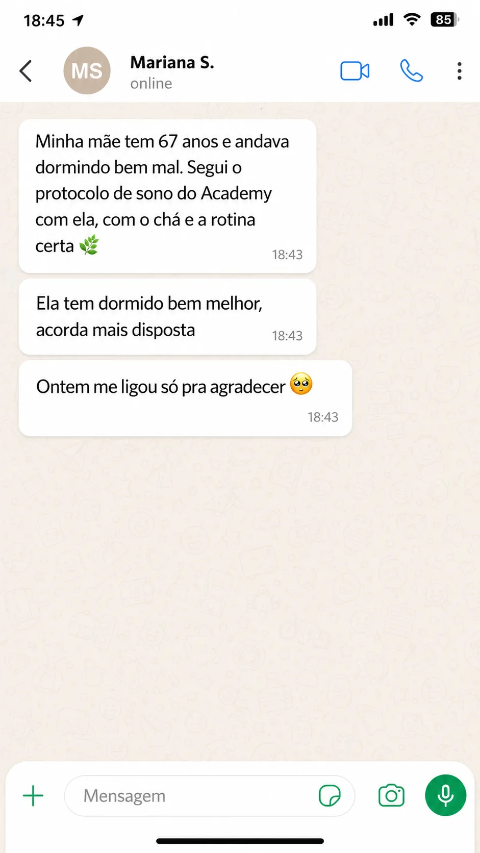 Depoimento de Mariana S. no WhatsApp