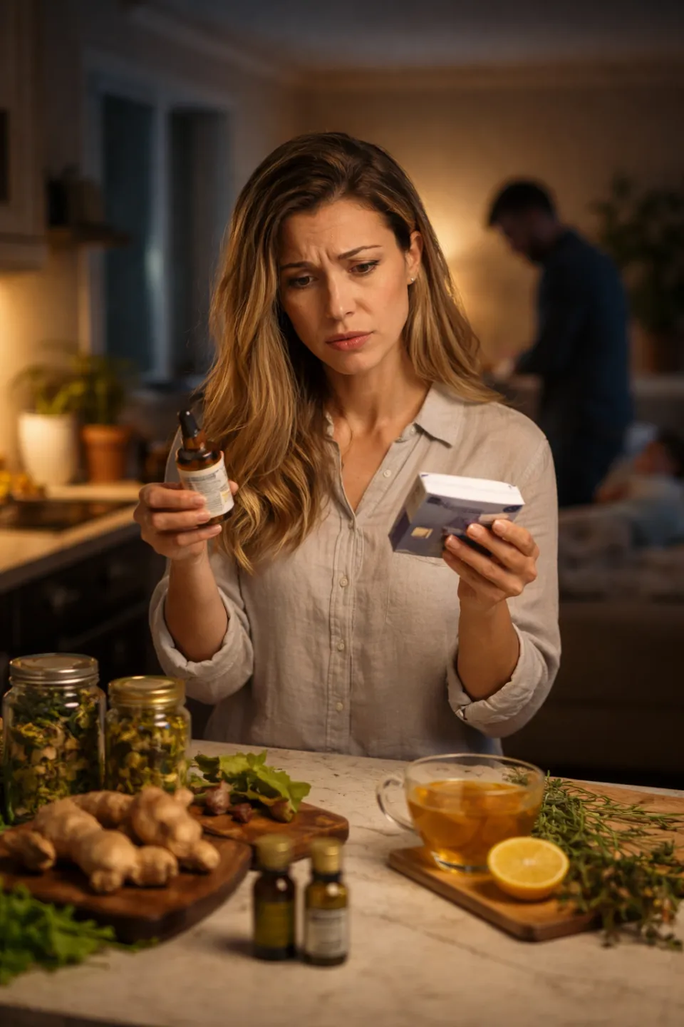 Mãe cuidando da família com soluções naturais